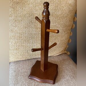 Vintage 14” Mid Century Farmhouse Brown Wooden Coffee Mug 4-Tier Tree Stand